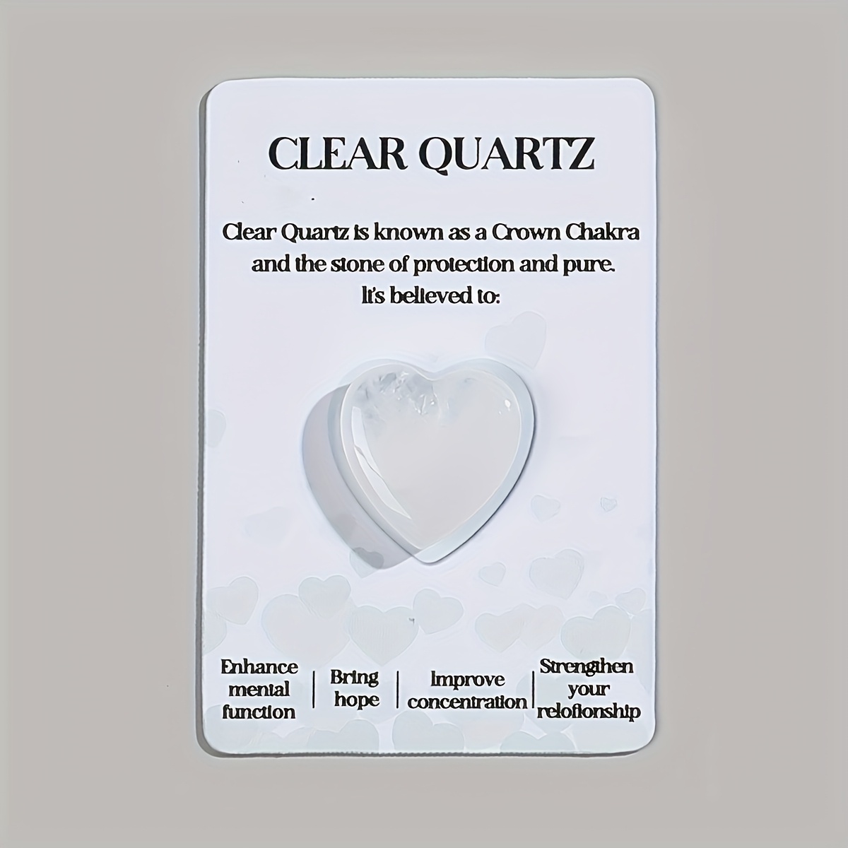 Natural Clear Quartz Crystal Heart Stone with Card