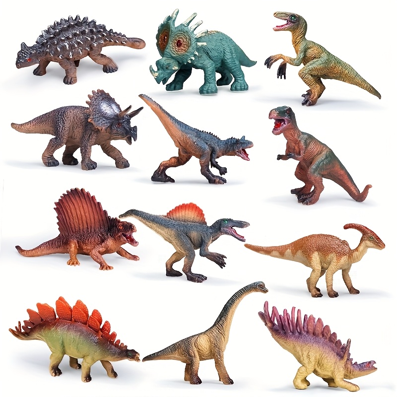 12pcs Set Of Realistic Solid Dinosaur Toy Model Ornaments, Simulation Solid Animal Rex Boutique Toy Model Ornaments, Parent-child Interactive New ! Dinosaur Toys