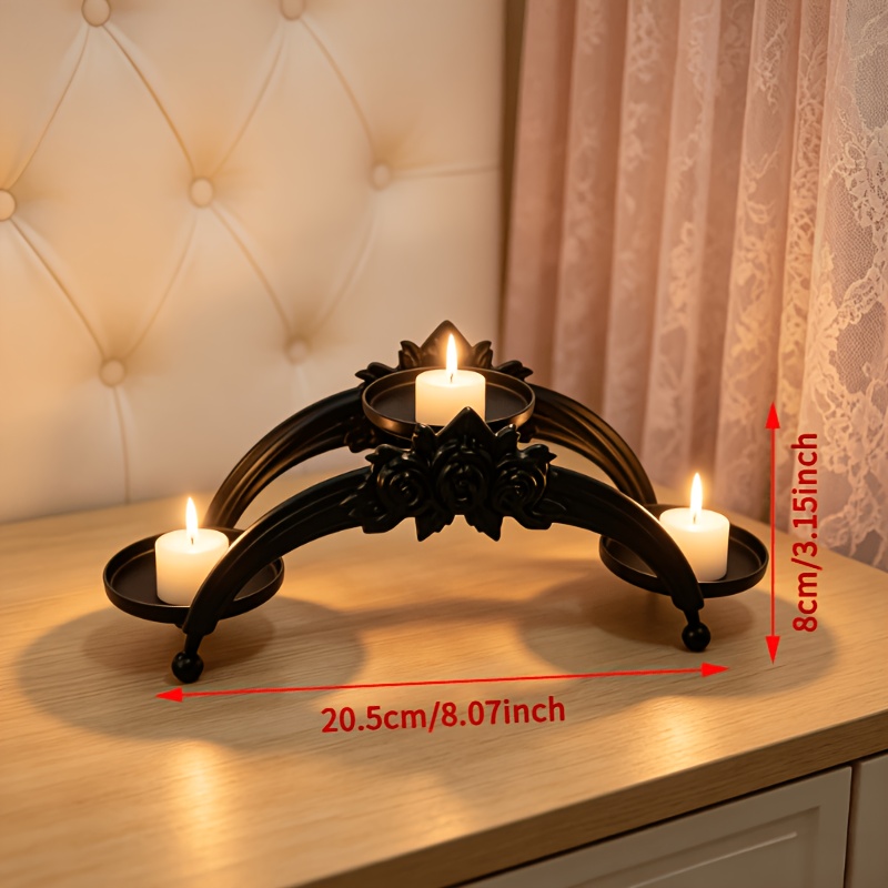 TEMU Arched Vintage Wrought -candle Holder, Tabletop Ornament Measuring 20.5cm In Length And 8cm In Height. A Versatile Decorative Candlestick,