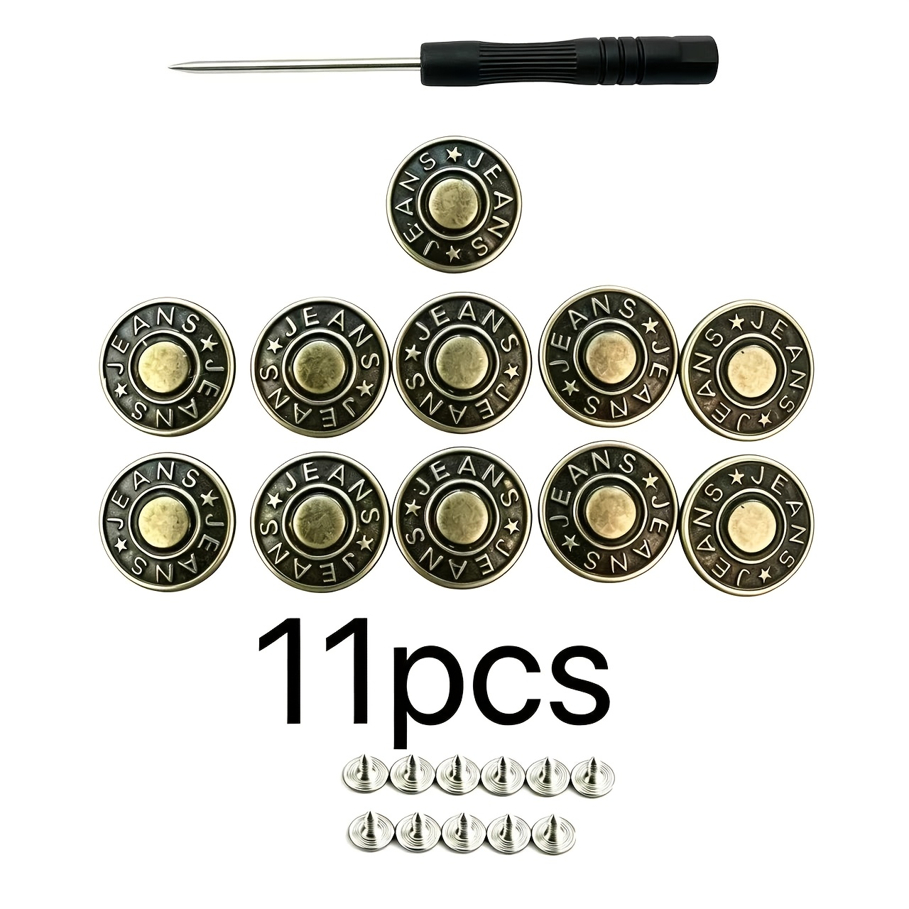 TEMU Juego de 11 botones de metal ajustables sin costuras para jeans, cinturón de jeans fácil de instalar, reparación y reemplazo de ropa, adecuado