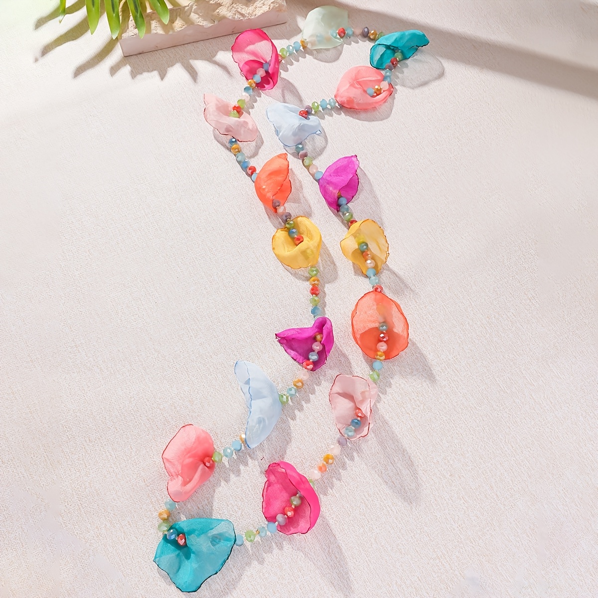 TEMU 1pc Bohemian Hand-beaded Petal Knot Personalized All-match Premium Flower Necklace Suitable For Women' Vacation Wear
