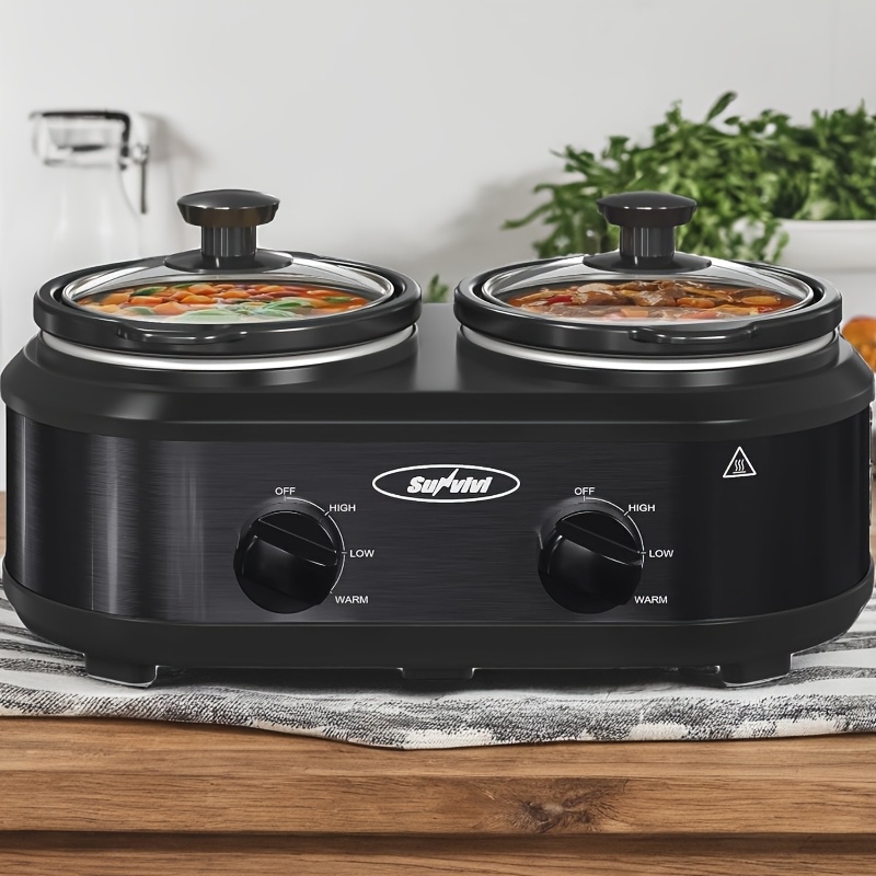 RoyalCraft 2*1.25QT Crockpot Slow Cooker Clearance, 2 Pot Crock Buffet Servers And Warmer, Dual Pot Oval Manual Slow Cooker with Adjustable Temp Removable Ceramic Pot, Stainless Steel