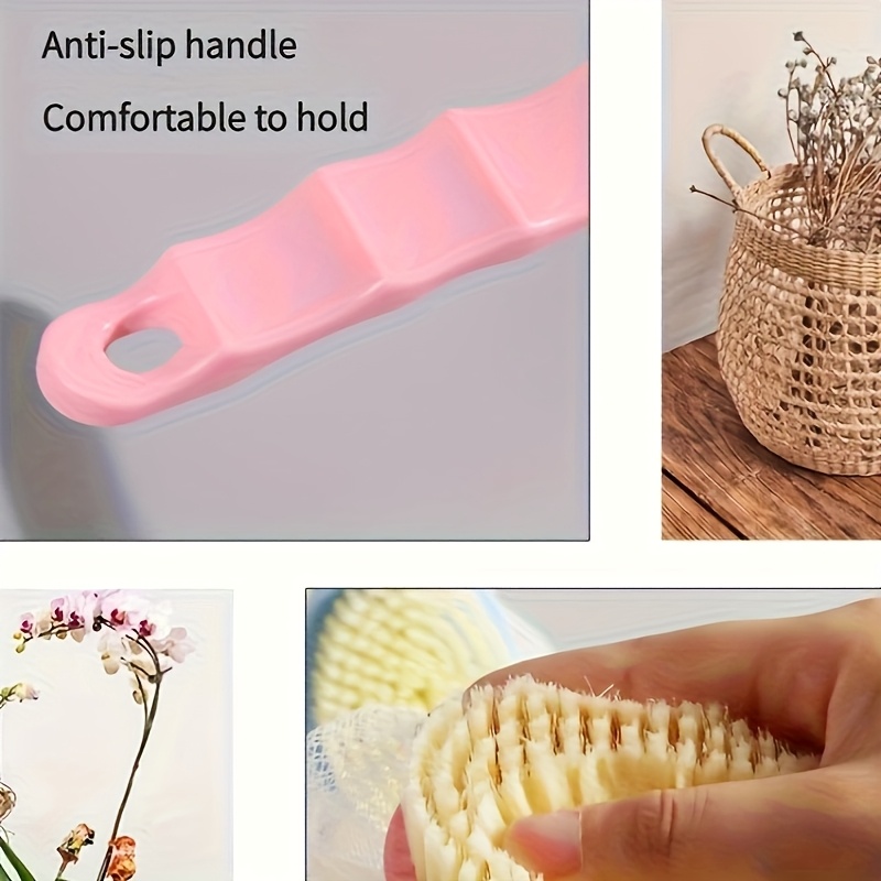 dual head soft loofah bath brush dual head soft towel bath brush bathroom spa accessory for body face and light beige care gentle back exfoliation and body scrub non slip handle low allergy nylon brush Product details 3