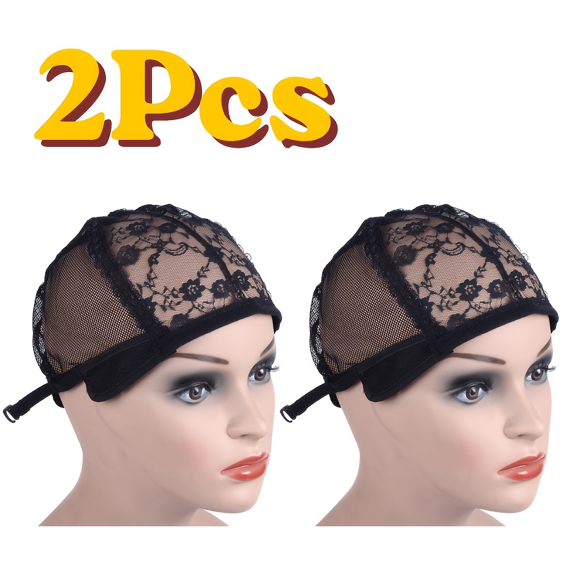 TEMU 2 Black Lace Wig Caps With Adjustable Shoulder Straps, Featuring A Lace Hair Net At The Back For Wig Making
