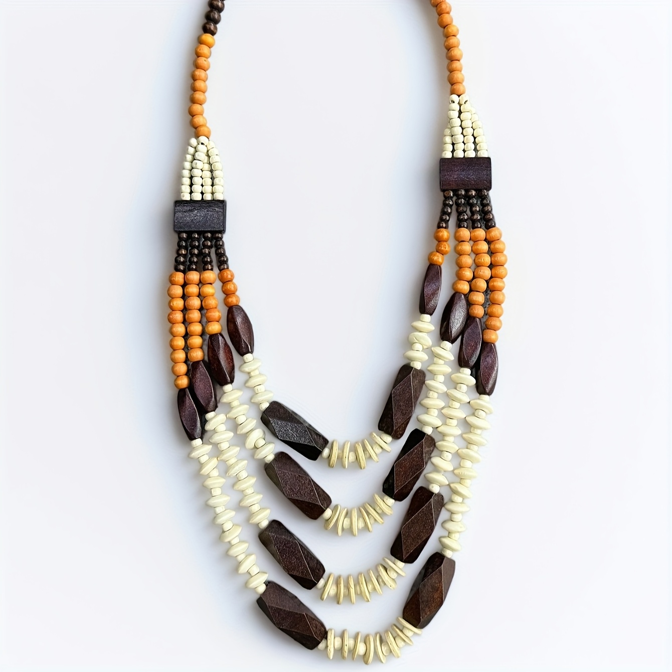 TEMU Novit� 2025: Collana a perline di legno a , stile boh矇mien e americano, stile da spiaggia