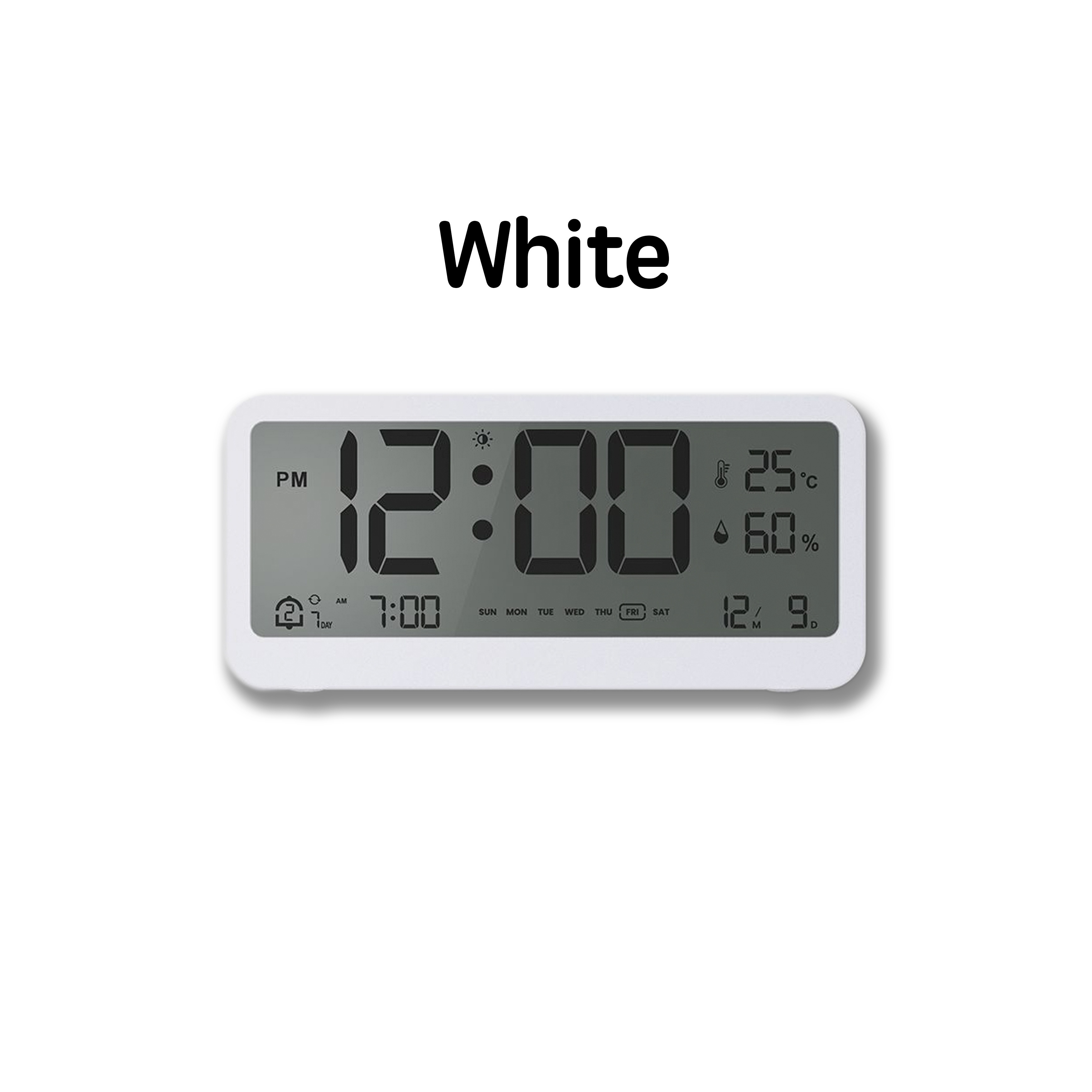 Digitalna budilka z veliko svetlobo, pametnim načinom zbujanja/spanja, gumbom za dremež in merilnikom temperature/vlažnosti - LCD zaslon, noč