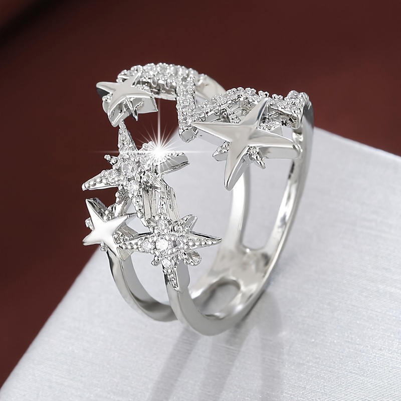 1pc Exquisite Synthetic Zirconia Inlaid Adjustable Ring