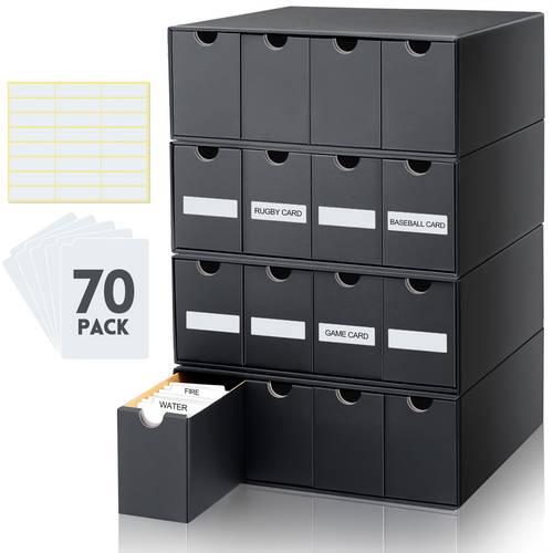 8000 trading card storage box with cardboard storage box card divider label sticker card organizer for sports card storage collection compatible with tcg mtg card black 4 row 4 in a row