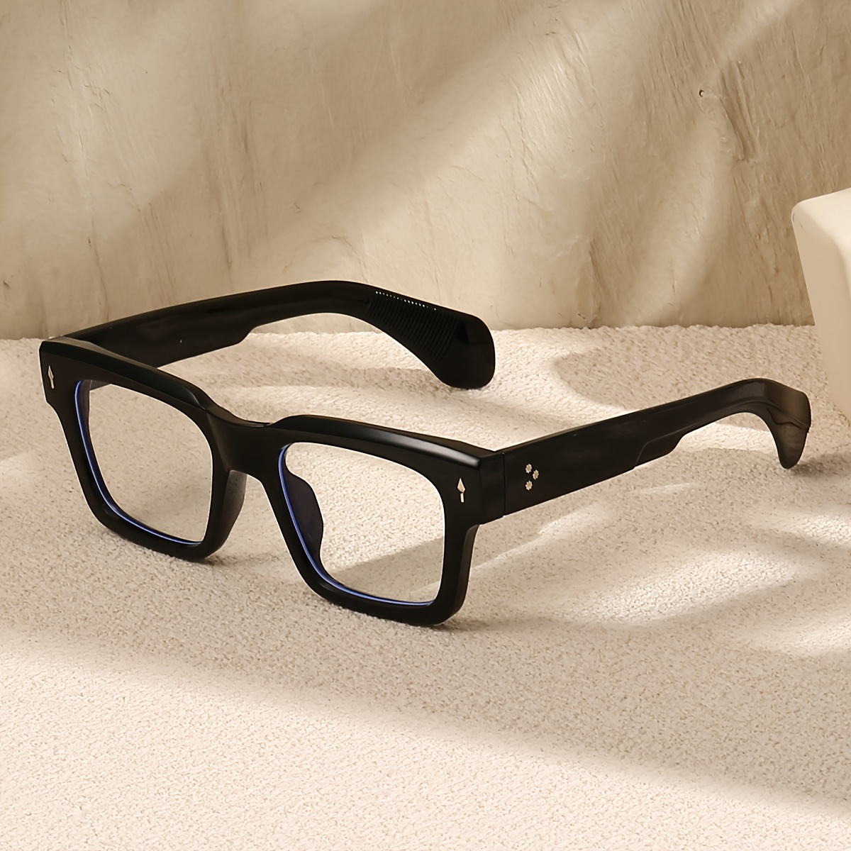 

Men'-inspired Black Frame Rectangle Glasses With Clear Lenses - Blue Light Blocking, Pc Material, Includes Cleaning Cloth