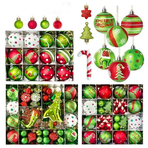item picture 46pcs christmas tree ornaments set red green white christmas decorations with star toppers assorted decorative hanging balls for xmas