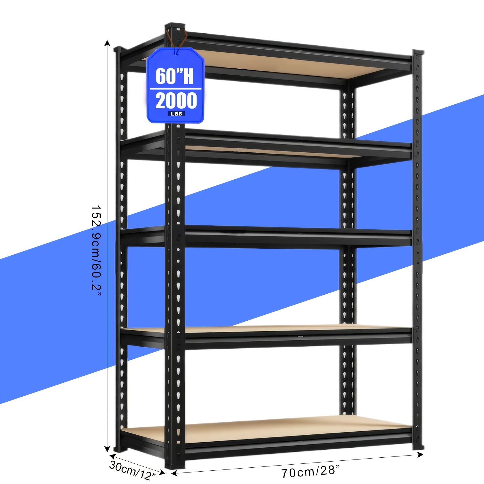TEMU 3030lbs Metal Storage Shelving Unit, Utility Rack Shelf For Basement, Utility Shelves, 60/72"heavy Duty Garage Shelving 5 Tier Adjustable Garage