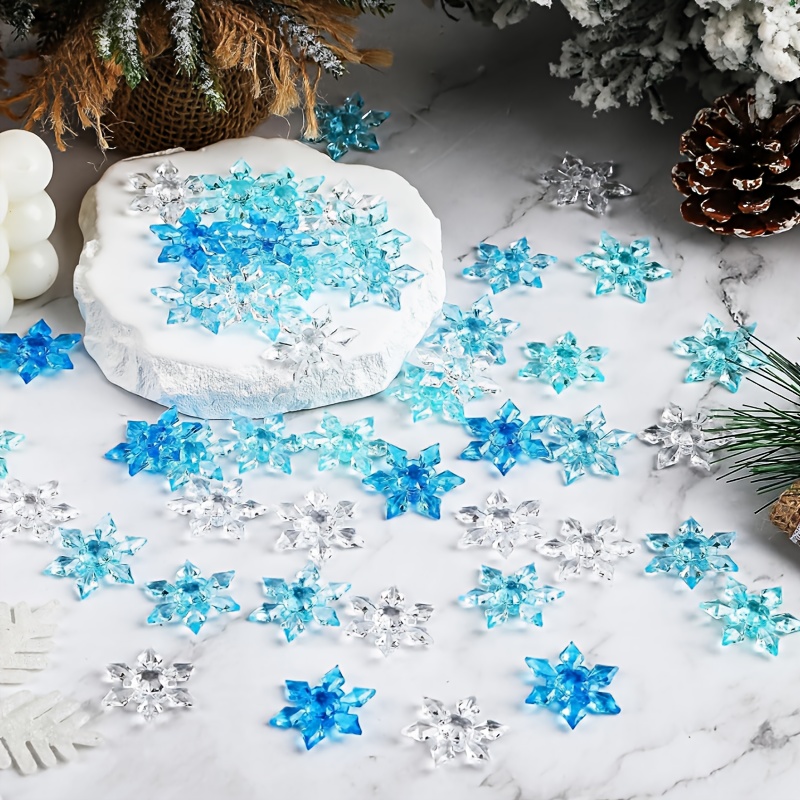 40pcs Mini Snowflake Craft Resin Snowflake Buttons Christmas Plastic Decorations With Storage Box For Diy In