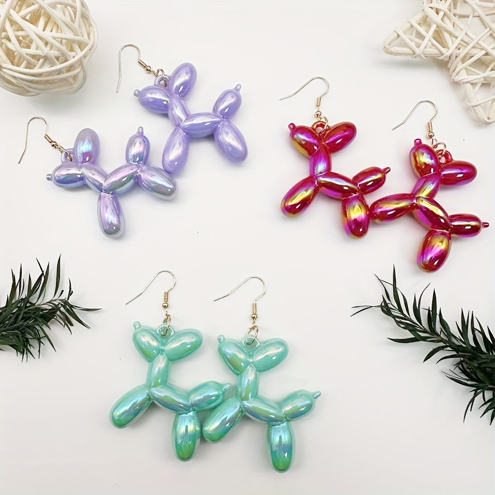 TEMU 3 Pairs Of Cute Acrylic Colorful Balloon Dog Creative Earrings