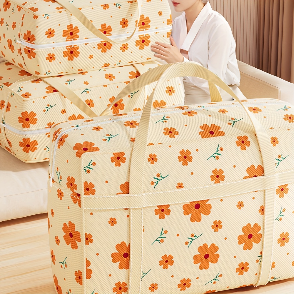 

Extra-large Foldable Storage Bag With Handles - Polyester, Dustproof & Moisture-resistant For Quilts, Moving, Packing, And Travel