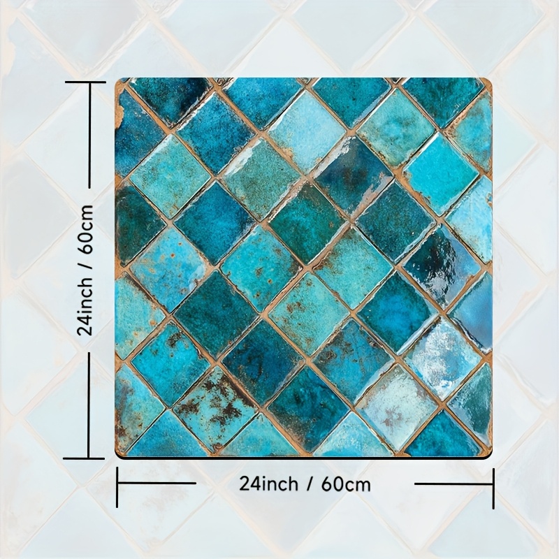 TEMU 1pc Washing Machine Dust Cover & Drying Mat - Shiny Turquoise Marble Scale Pattern, Quick-dry Polyester, Absorbent Dish Drying Mat, Washer &