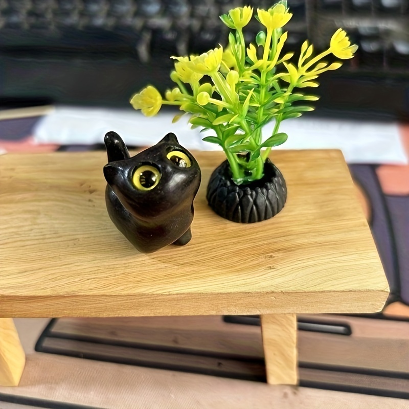 Cat Figurine, Cute Wooden Carved Kitten Ornament, Small Desktop & Bookshelf Decorative Accent, Decor & Holiday Gift