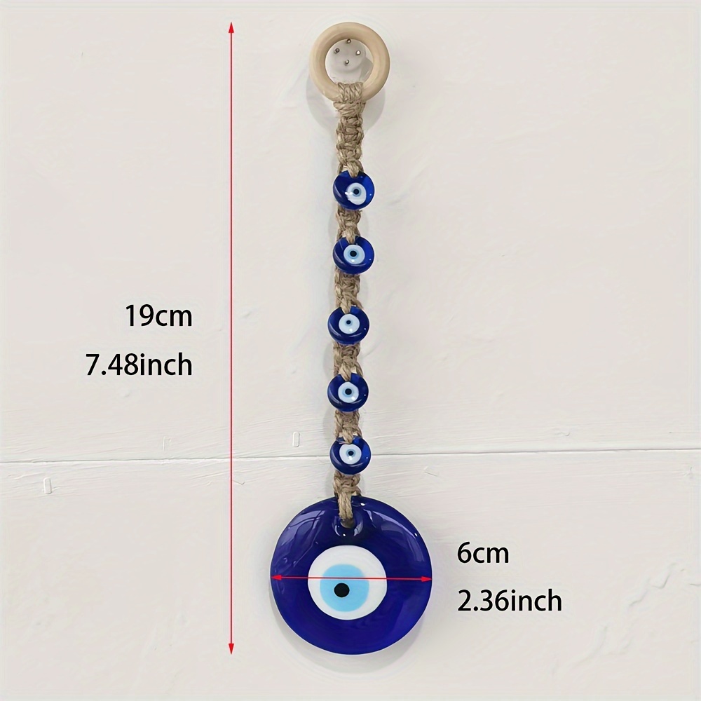 Bohemian Style Turkish Blue Evil Eye Pendant - Glass Amulet With Wooden Ring For Home Decor & Protection
