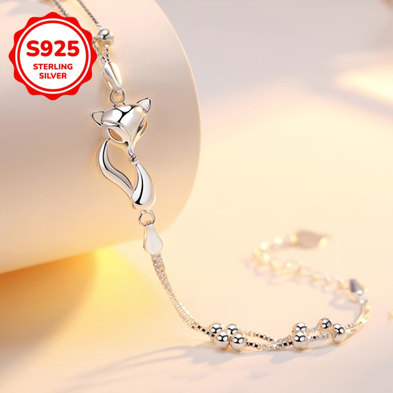 925 Sterling Silver Little Fox Bracelet Unique High End Daily Gift