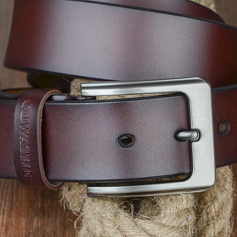 faixa masculina - couro de segunda , café, fivela vintage minimalista, uso diário e formal - xf002, acessório durável, design , construção resistente, profissional, vestuário de escritório detalhes 2