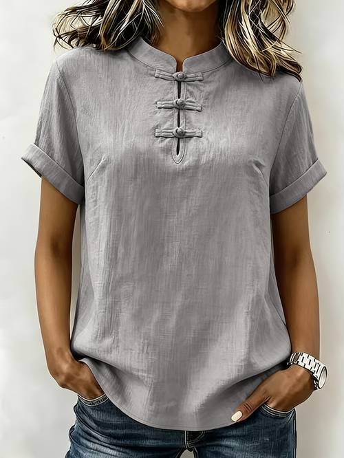 item picture vintage chinese style collar blouse with front front slit and rolled sleeves a lightweight womens casual top shirt