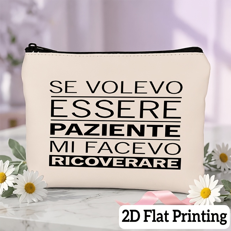 TEMU 1 pz. Trousse da trucco minimalista e con slogan stampato in 2D e cerniera, texture morbida e spessa, per viaggi, pendolarismo, uso , vita in
