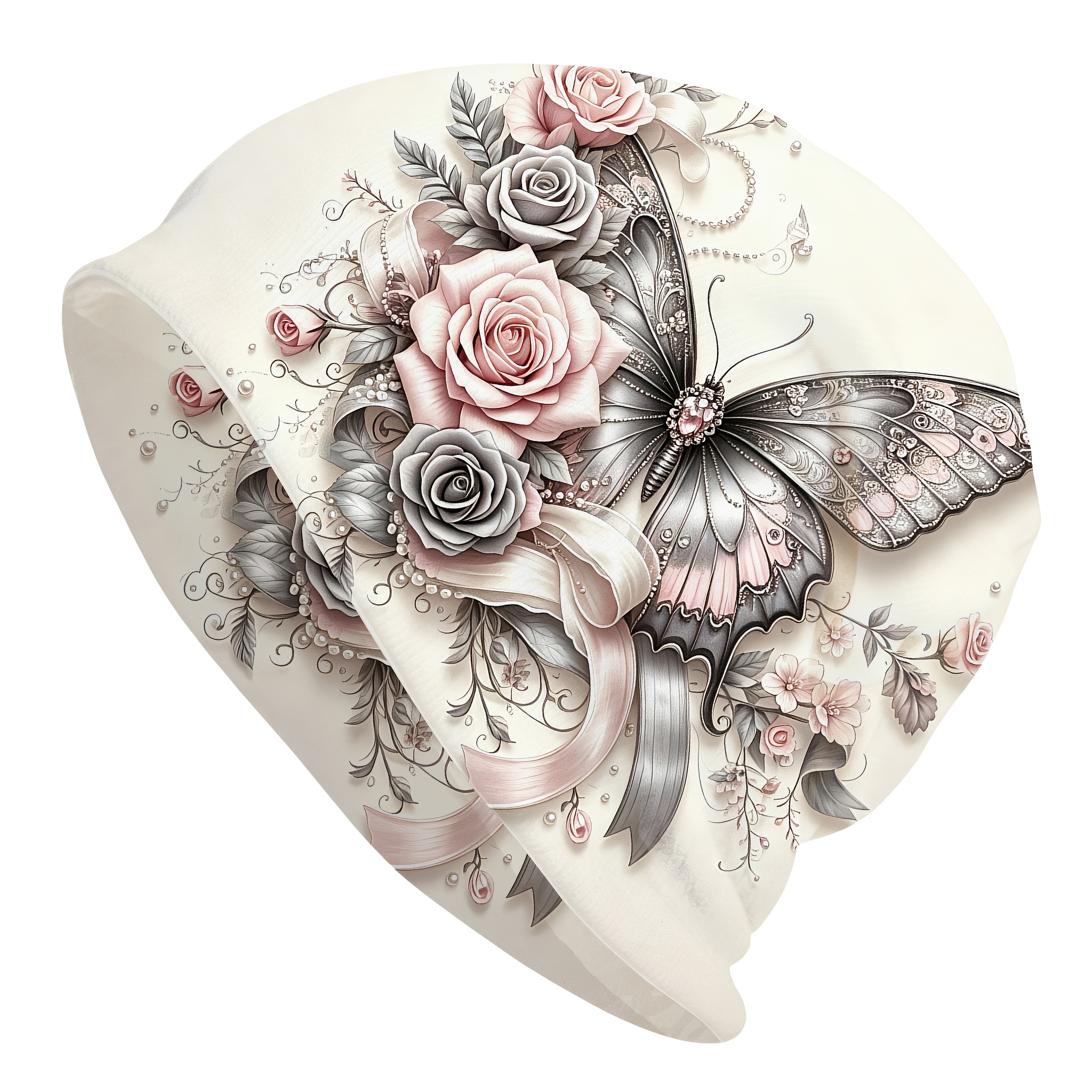 TEMU Bonnet pour femmes, , ruban, rose, perle, papillon, , extensible, multifonctionnel, couvre-tête, collier de protection, élégant, ornement floral