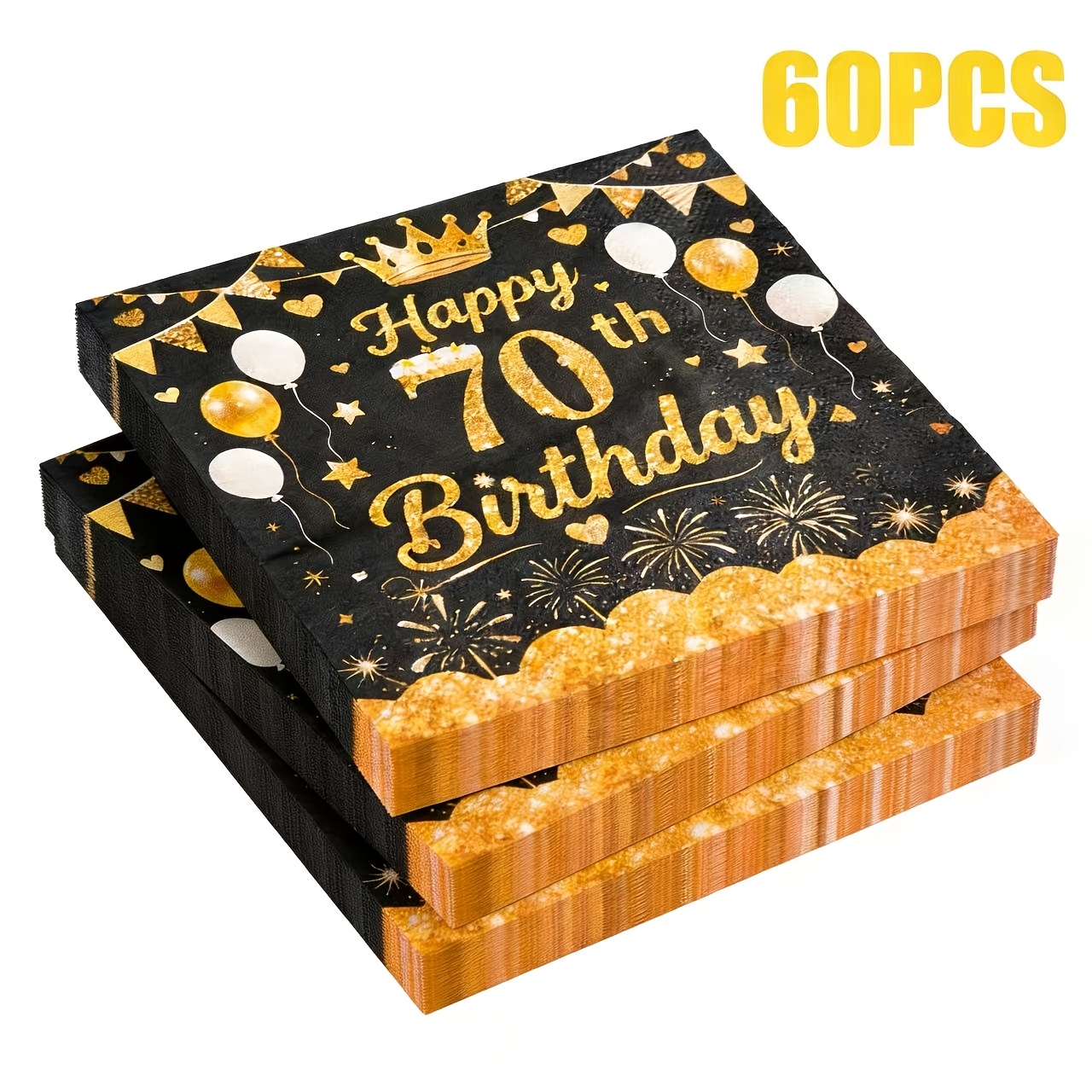 TEMU Ensemble de serviettes jetables 20/60 pièces avec impression " 70e anniversaire", serviettes de restaurant pour fête d'anniversaire, 33.02 X