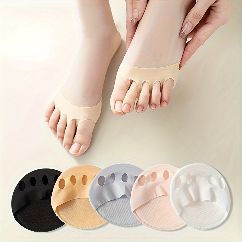 

5 Pairs Women's Assorted Colors Forefoot Socks, Solid Simple Non-slip Invisible Half Socks, Suitable For Daily Use