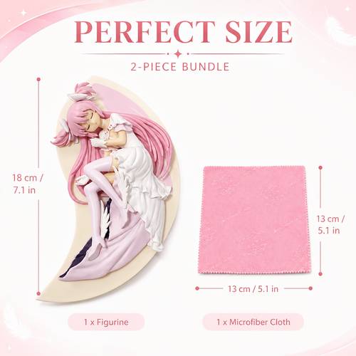 anime magical girl figure sleeping pink hair girl on moon statue cute collectible figurine for home desk decor anime fans gift with cleaning cloth included