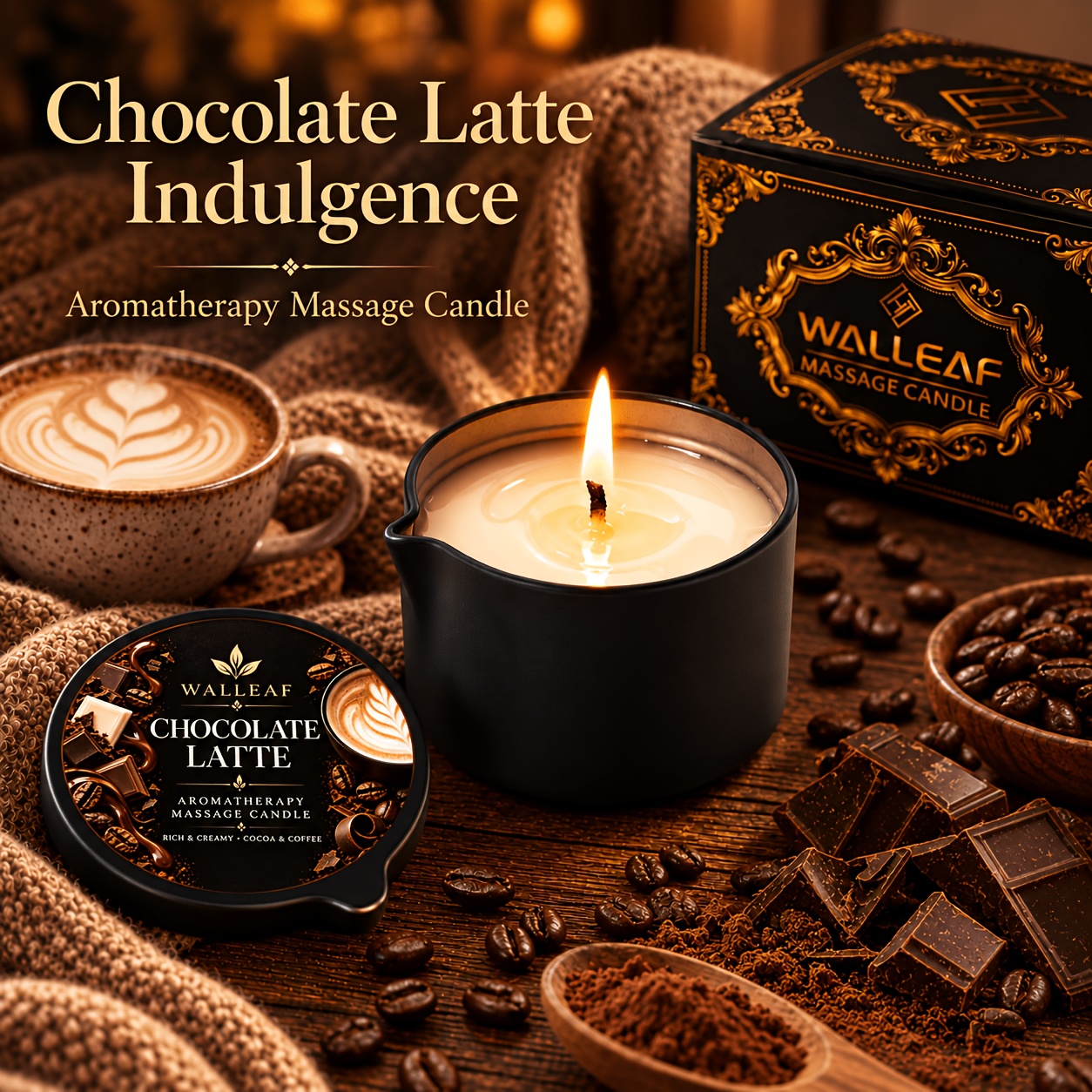 TEMU Walleaf Chocolate Latte Massage Oil Candle, Coffee Scented Tin Candle With Warm Melted Oil For Couples Spa Night, Cozy Fall Winter Home