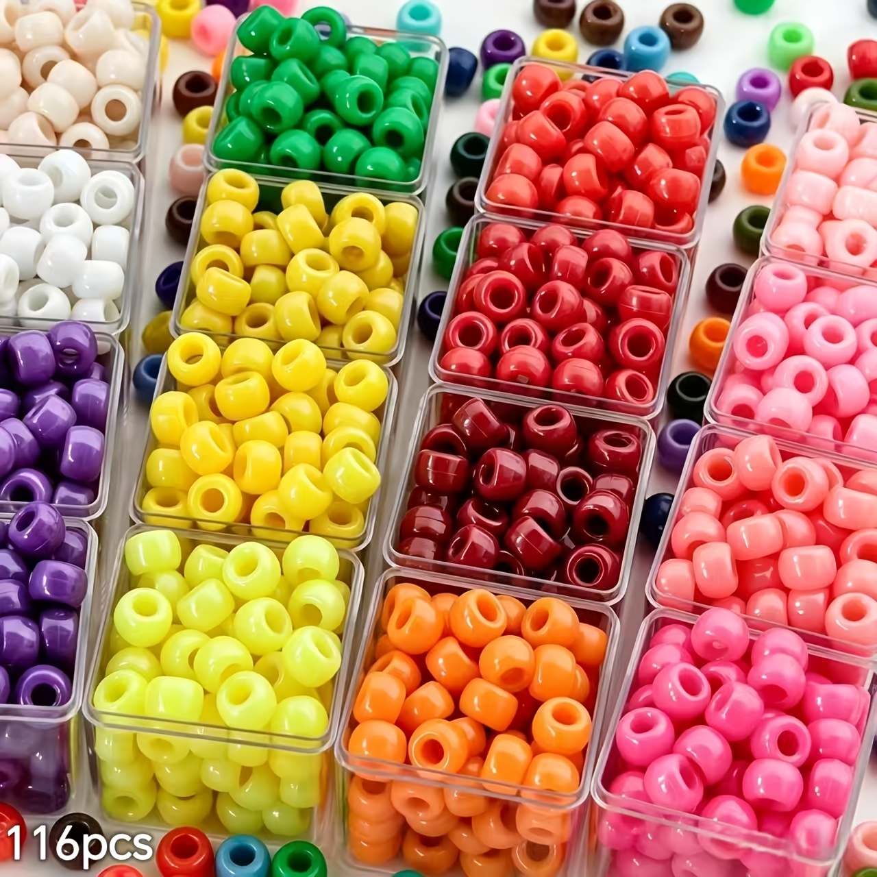 TEMU 116pcs 8mm Solid Color Acrylic Large-hole Loose Beads, Smooth Colored Cylindrical Large-aperture Beads For Clothing, Shoes, Boots, And Jewelry