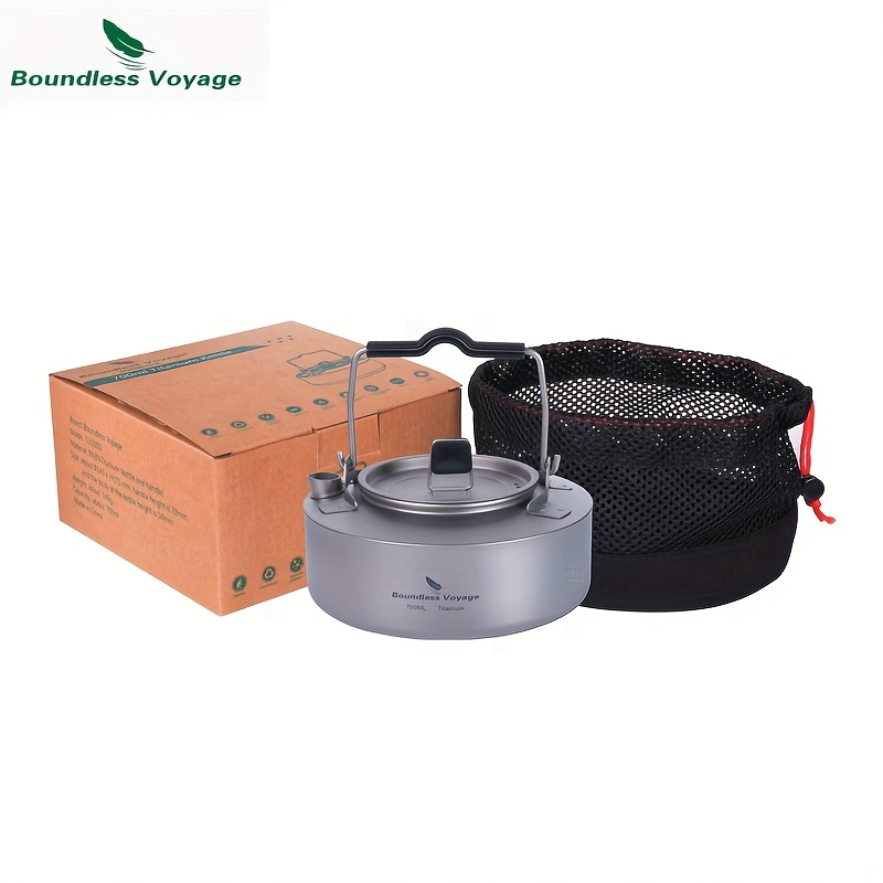 1pc, Portable 700ml Outdoor Camping Tea Kettle, Pure Titanium Boiling Water Kettle, Suitable For Camping And Outdoor Activities
