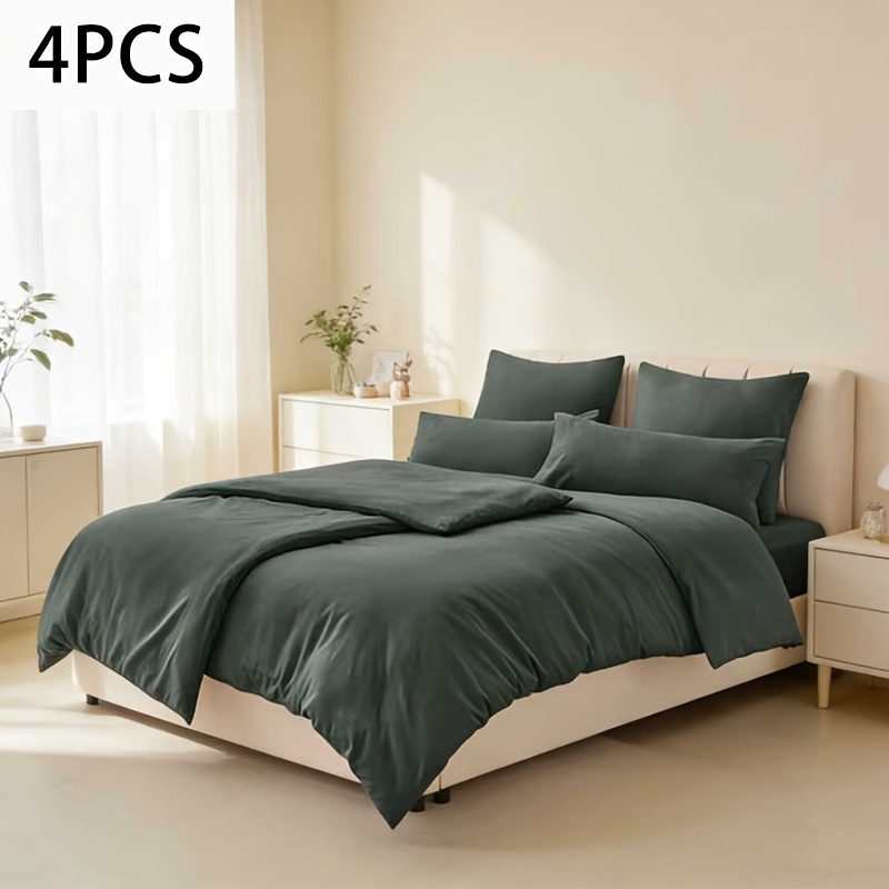 Bedding 135x200 4pcs - 2 Duvet Covers 135x200cm + 2 Pillowcases 80x80cm, Grey Polyester Microfiber Bedding With Zipper