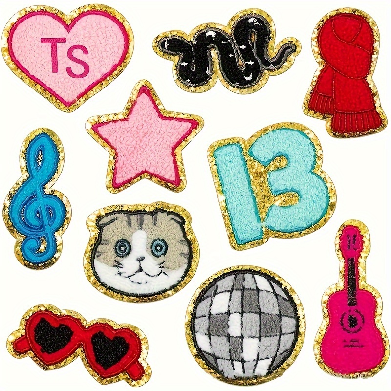 

10pcs Mixed Color Embroidered Applique Patches - Ts 13 Snake Cat Scarf Guitar , Iron-on Transfers For Jeans, Dress, Jackets, Hats, Ideal For