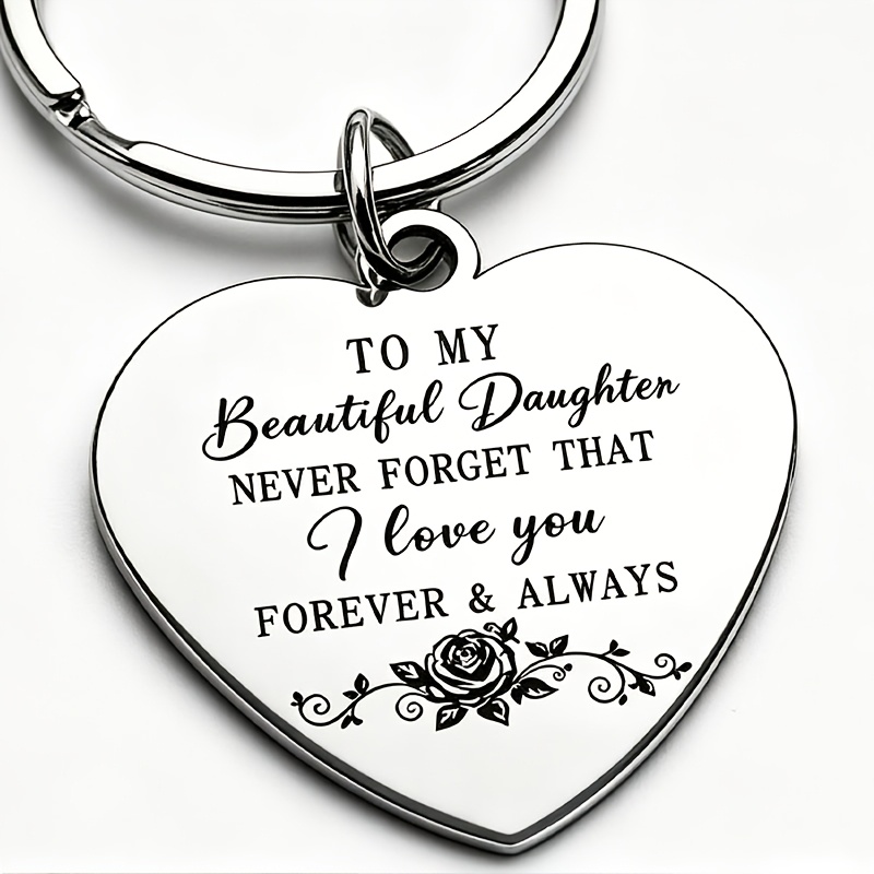 TEMU Unisex Stainless Steel To My Heart Shaped Keychain, Rose Pattern Quote Key Ring, Sweet Accessory, Holiday Gift For Birthday Graduation Christmas
