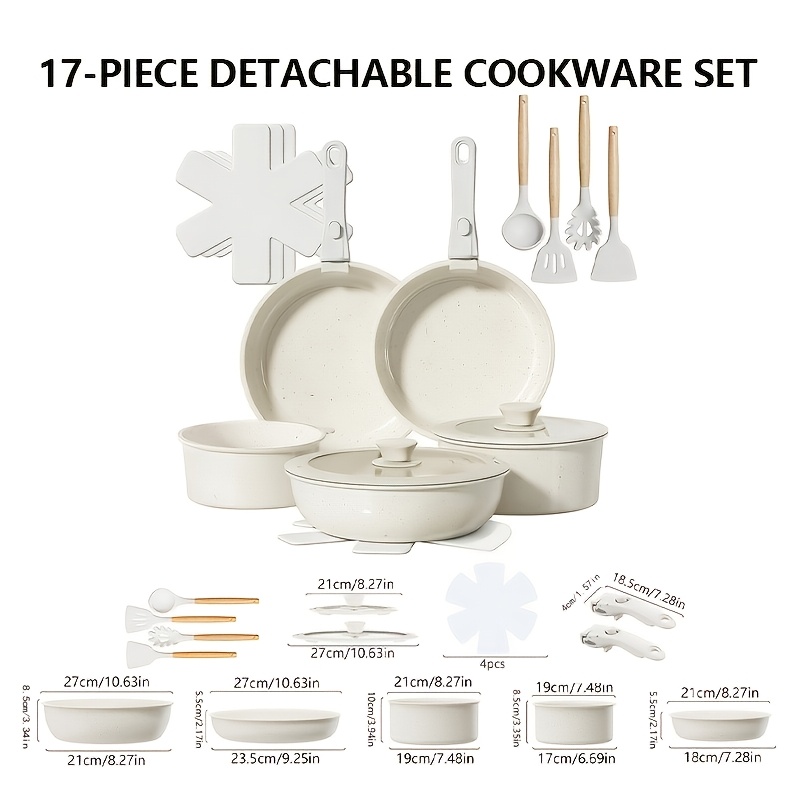 TEMU 17pcs Pots And Pans Set, Pots And Pans Cookware Sets, Granite Cookware Set Complete Kit With Frying Pans, Casserole, Saucepan, Lids Compatible,