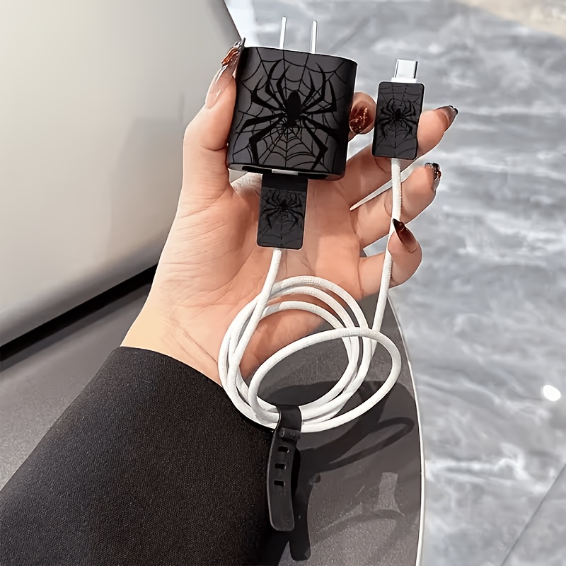 TEMU Black Cable Protector For Iphone 14 Pro Max Charger Case For Iphone 13/12/11 Cablewinder 18/20w Fast Charger Anti-break Cable Organizer