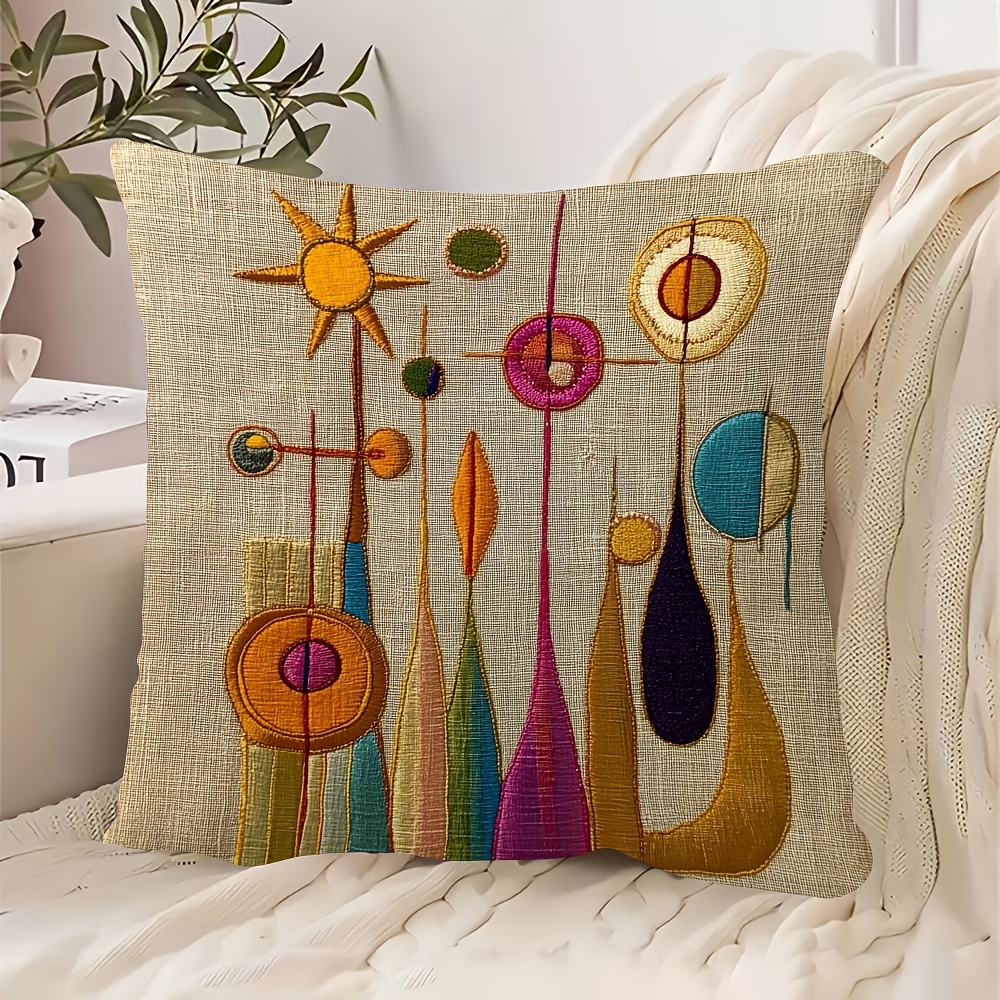 

1pc, Retro Mid Century Abstract 20 It Has The Of Embroidery Short Plush Double-sided Printed Pillow 18x18inch, Bedrooms Living Room (no Pillow , Without Embroidery)