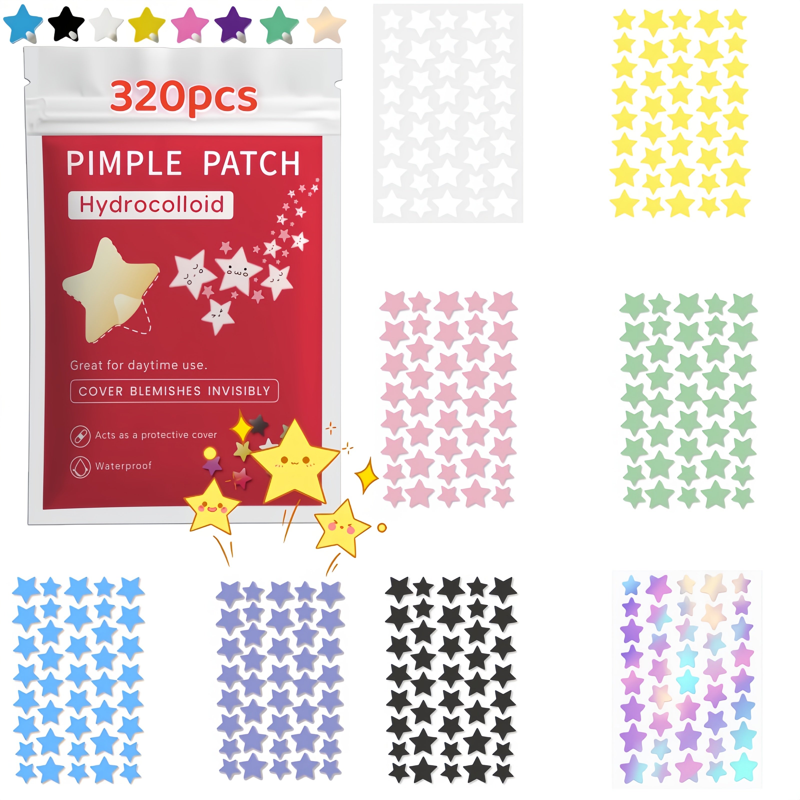 Image of 320/960/1600pcs 8 Colors Hydrocolloid Pimple Patches 2 Sizes Invisible Zit Cover Stickers Blemish Patch Skin-friendly Waterproof Facial Care For Women Daily Use