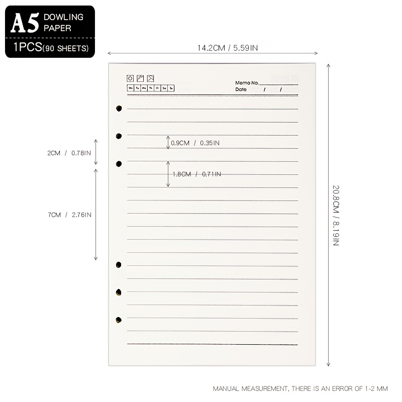 TEMU A5/b5 Loose-leaf Replacement Inserts Refill Sheets - Thickened Suitable For Notebooks, 90-sheet Lined Pages With 9-hole & 6-hole Binding,