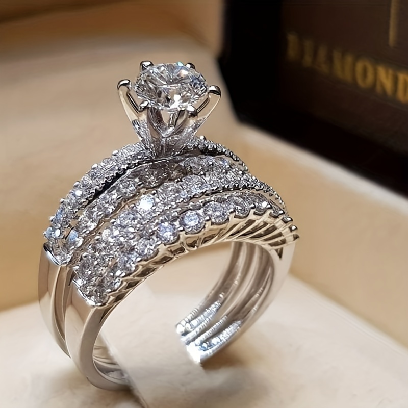 

2 Pcs/set Bridal Wedding Rings 6 Prong Setting Zircon Rings For Women Engagement Proposal Gift Jewelry