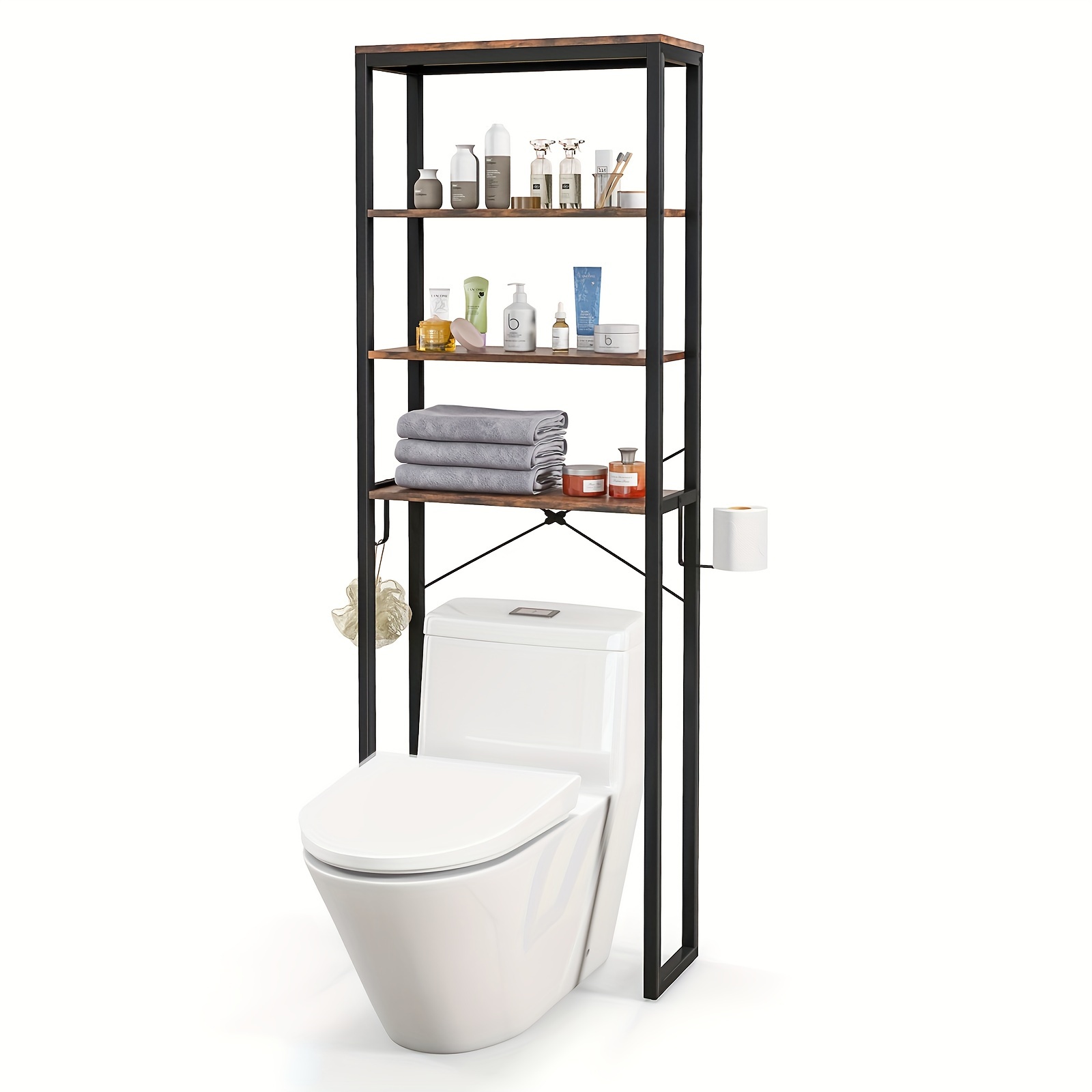 

1pc 4-tier Over The Toilet Storage Rack Freestanding Bathroom Organizer Rustic Brown