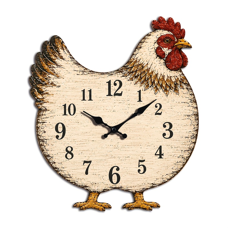TEMU 1pc Chicken-shaped Irregular Exaggerated Wall Clock, Retro Chicken And Clear Number Pattern Clock, Country Farmhouse Style Wall Decor Silent