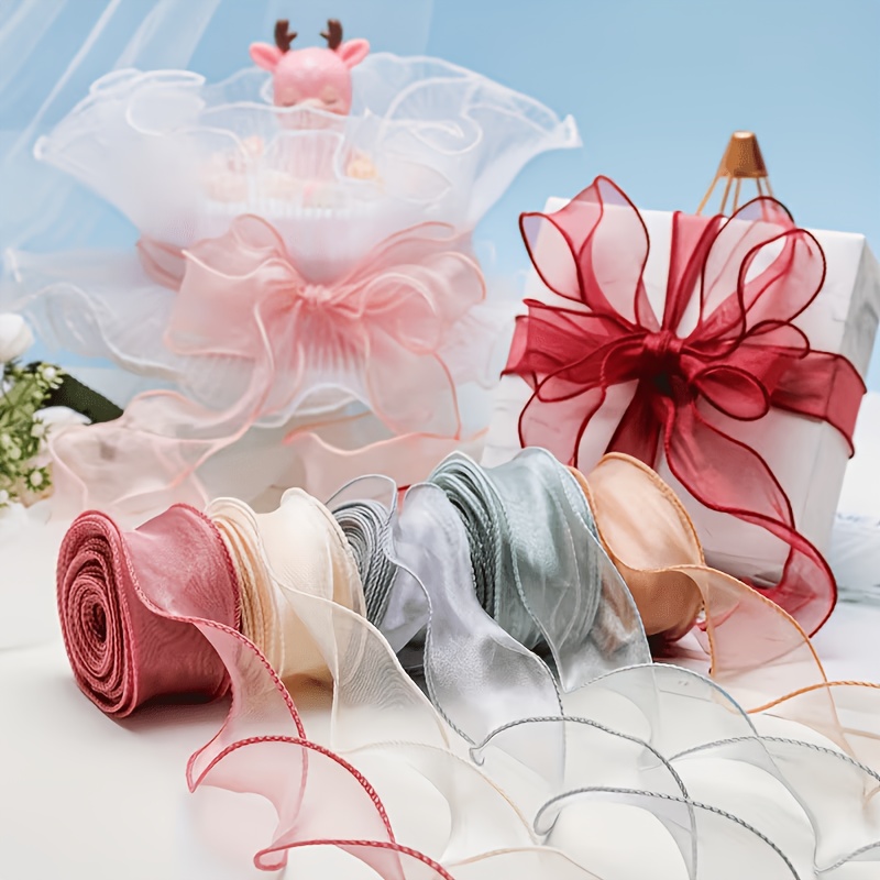 Image of 5 Rolls Of 25-yard Transparent Organza Ribbon, Tail-style, For Christmas Trees, Gift Wrapping, Wedding Decoration, Hair Accessories, , Cake Decoration, And Bow-making Crafts
