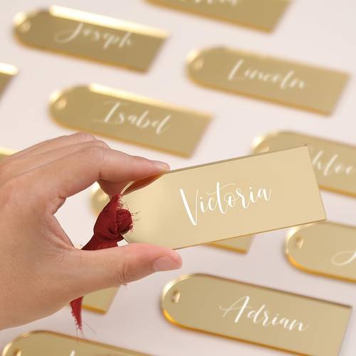 20pcs of mirror golden acrylic table cards measuring 4cm x 10cm blank for wedding table decor birthdays centerpieces decorations parties anniversaries