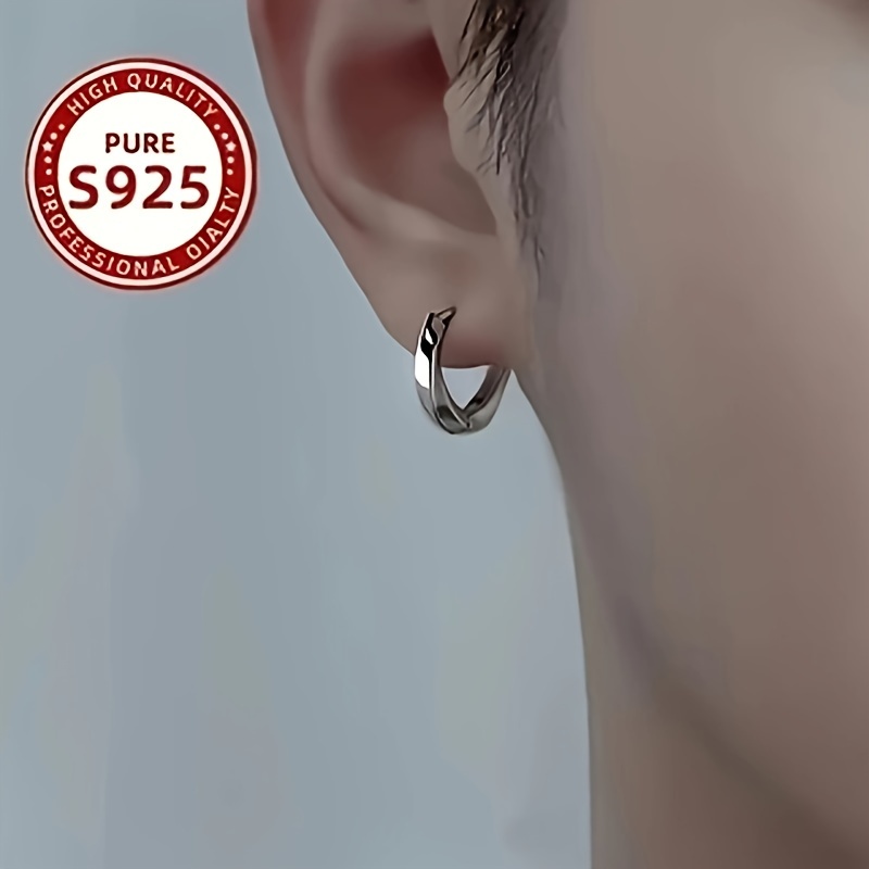 

1 Pair Of 925 Silver Fashionable Simple Round Earrings For Men And Women, Simple Fried Dough Twists Earrings