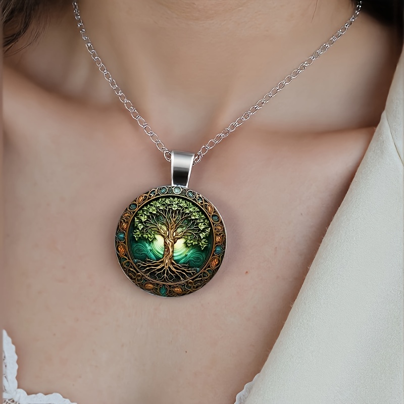 E-shop 1 Stück Retro Leuchtender Baum des Lebens Halskette, Hergestellt aus Glas-Zinklegierung, Geeignet für den täglichen Anzug oder als Geschenk