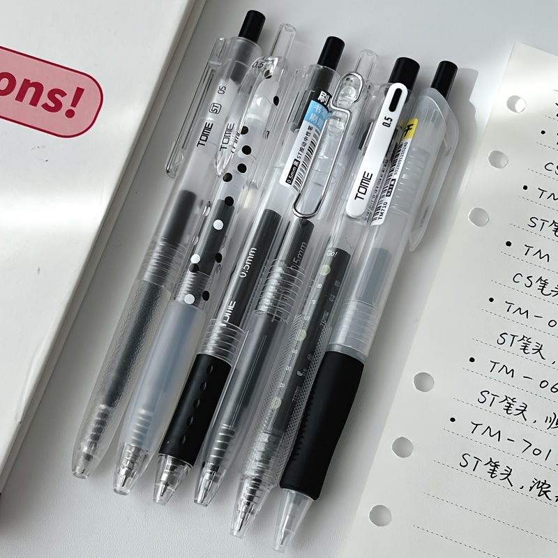 TEMU Lot de 6 stylos à gel 0,5 mm de style minimaliste, noirs, avec clip, écriture fluide, fournitures de bureau, petits cadeaux