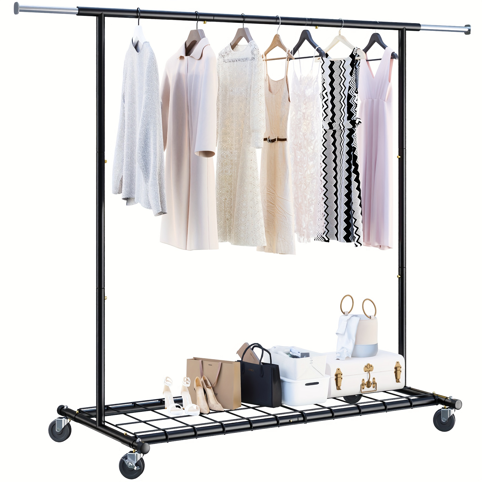 

Clothes Rack Clothing Racks For Hanging Clothes Rolling Clothes Rack Load 250lbs Clothing Rack Heavy Duty Clothes Rack Collapsible Garment Rack Portable Clothing Rack With Wheels, Black