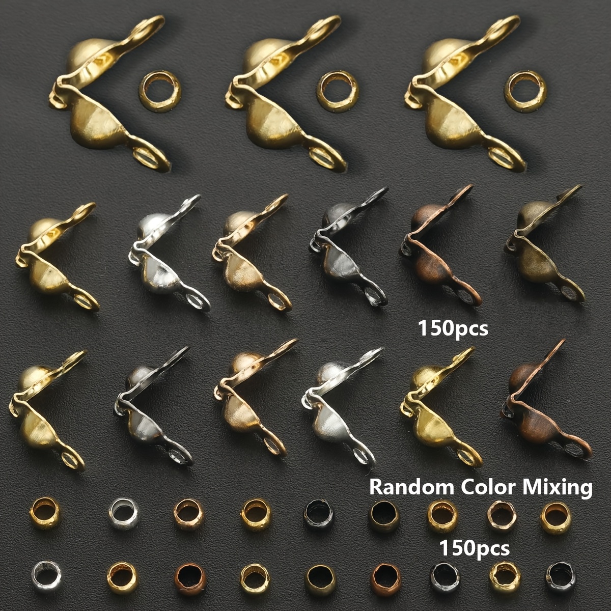 TEMU Ensemble de 300 anneaux de , couleurs mélangées aléatoires, comprenant 150 perles à sertir et 150 perles de positionnement, idéal pour la